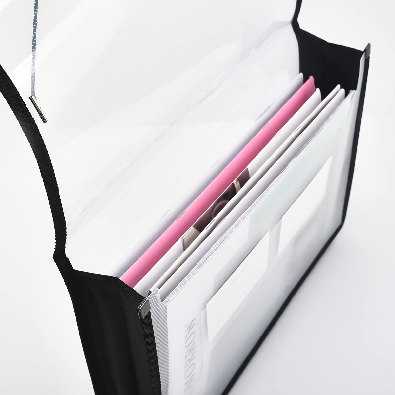 Carpeta de archivos expandible organizador de documentos con solapa y cierre de cable, transparente impermeable, expansión de 2,8 pulgadas, letra A4 para organización, paquete de 5