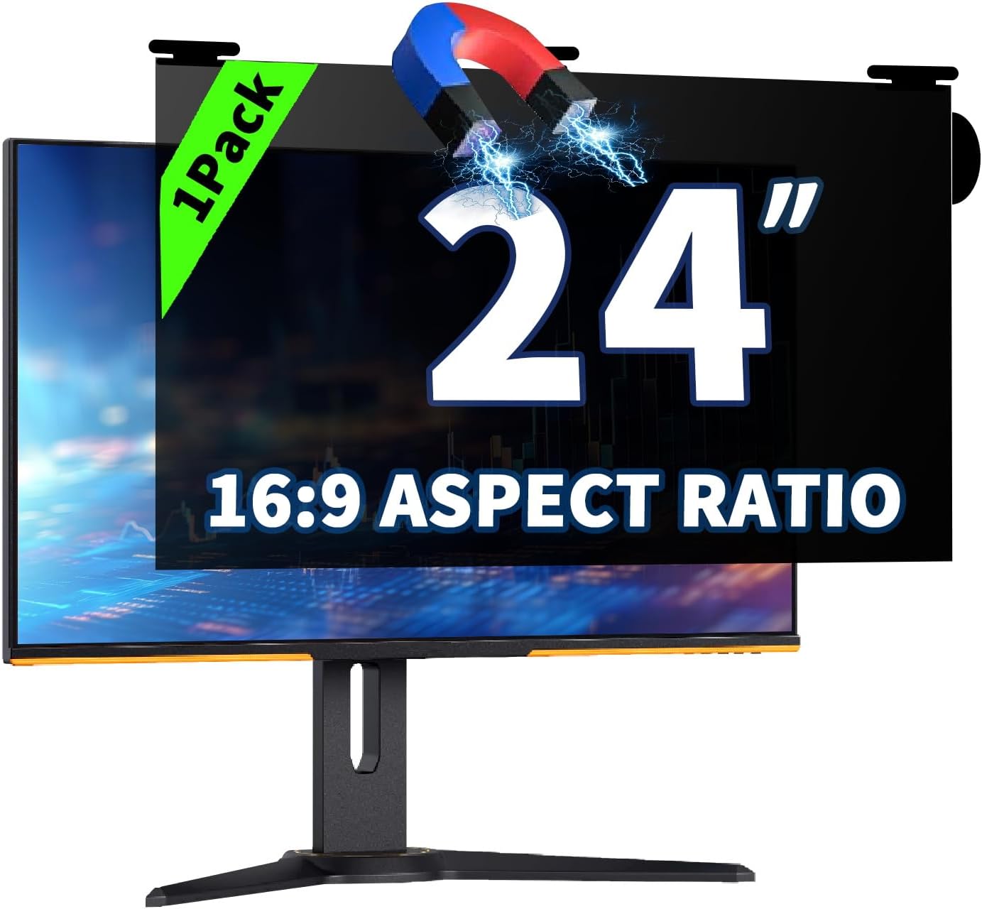 24 Inch Magnetic Hanging Computer Privacy Screen for 16:9 Widescreen Monitor, Removable Privacy Screen Anti Glare Blue Light Computer Screen Privacy Shield, Anti-Scratch 24in Protector Film 1 Pack Magnetic Hanging 24 Inch for 16:9 1 Pack Magnetic Hanging