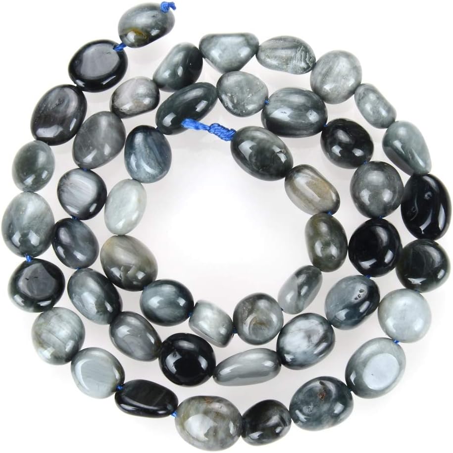 3 Strands Adabele Natural Eagle Hawk Eye Healing Gemstone 6mm to 8mm Free Form Oval Tumbled Pebble Stone Beads (Total 45 Inch) for Jewelry Making GZ11-1