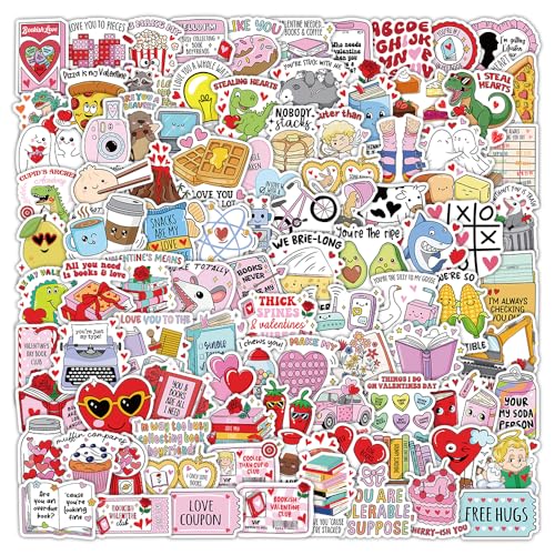 120Pcs Valentine Stickers Pack Cute Love Themed Bookish Stickers with Book & Reading Designs for Water Bottle Laptop Scrapbooking Journals Planner Valentines Day Cards and Gifts