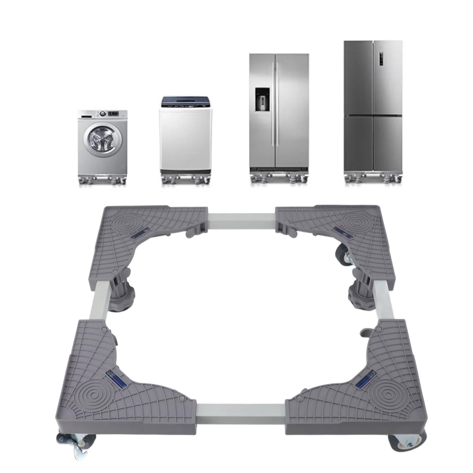 Rullo Mobile for Lavatrice, Altezza, Larghezza, Lunghezza, Regolabile, Robusto Cuscinetto di carico con Freno, Angolo di bilanciamento, misurazione del livellamento per Lavatrice