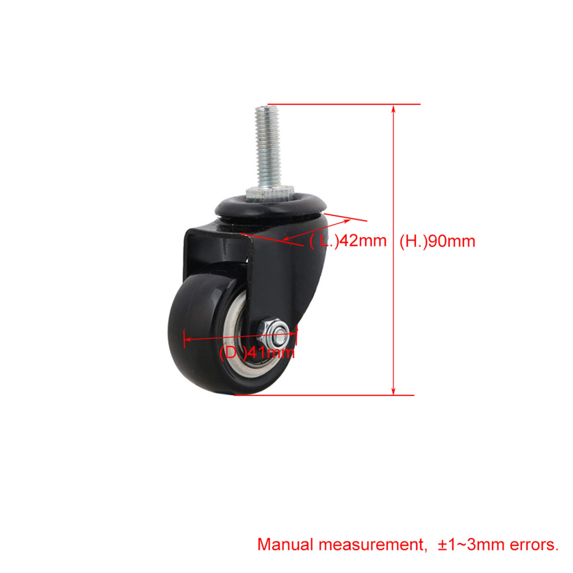 4 stks M8x25mm PU Swivel Castor Wielen Trolley Meubels Caster Vervanging Zware 200 kg (zonder rem