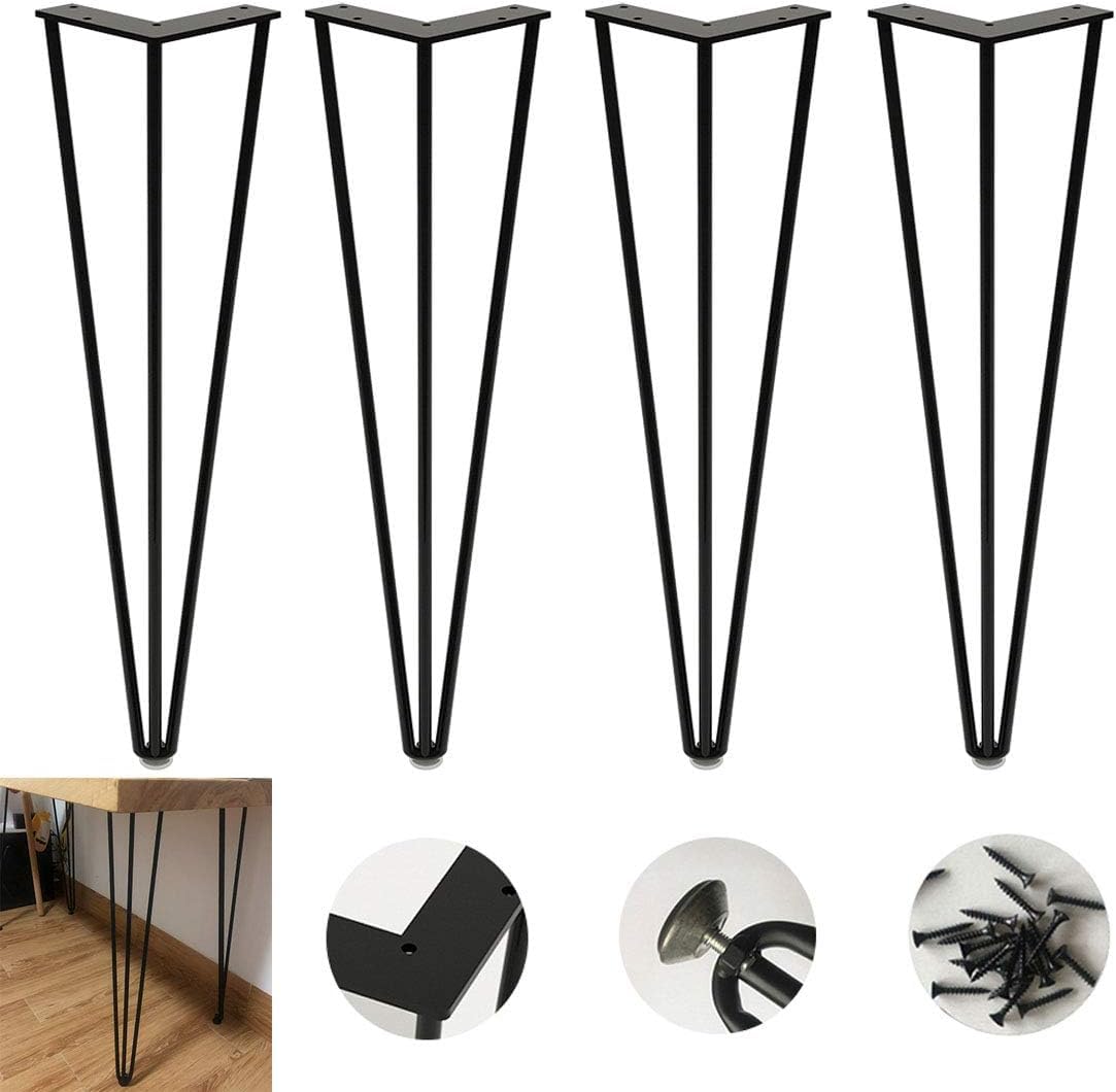 Patas de horquilla de metal resistente en negro o plata para renovar mesas de comedor y café