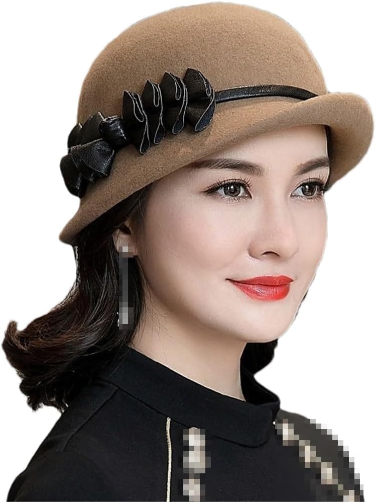 Vintage Winter Wool Fedoras Women Felt Flowers Bucket Cloche Bowler Hat Church Wedding Dress
