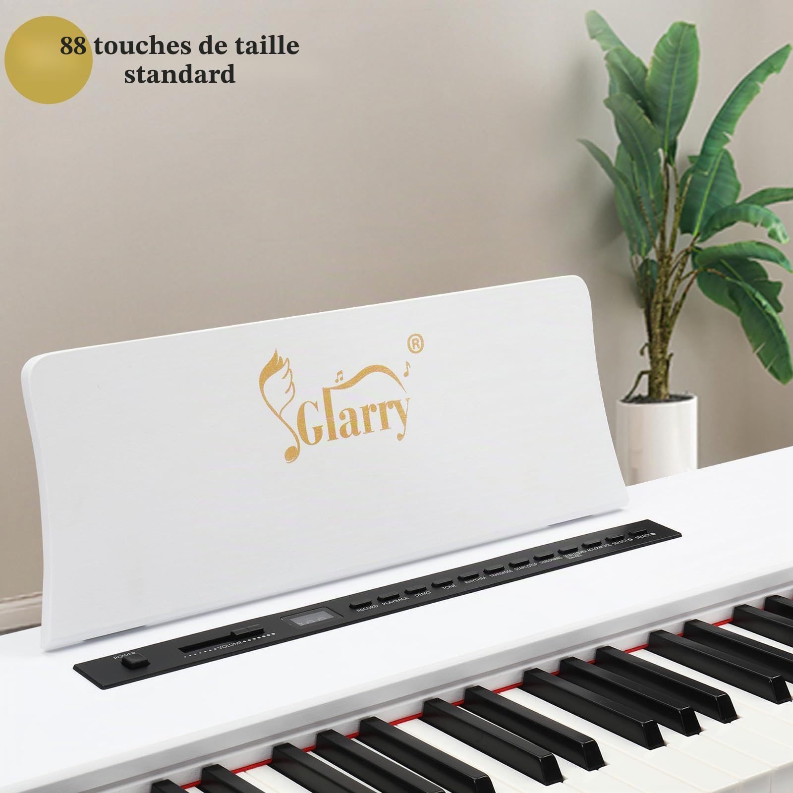 Glarry Piano numérique 88 touches lestées avec casque, marteau complet lesté, clavier électrique lourd, clavier piano avec unité à 3 pédales, double Bluetooth (blanc)