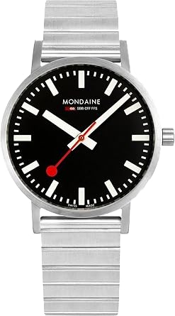 Mondaine Classic Official Swiss Railway Watch Black/Metal Bracelet, Black, Bracelet Type