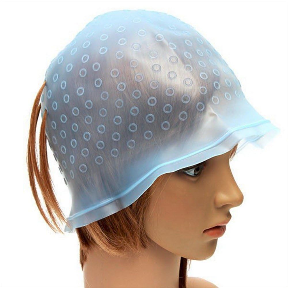 Pro Salon Dye Silicone Cap+Hook Hair Salon Color Coloring Highlighting Reusable Set Frosting Tipping Dyeing Color Tools - (Color: Blue)