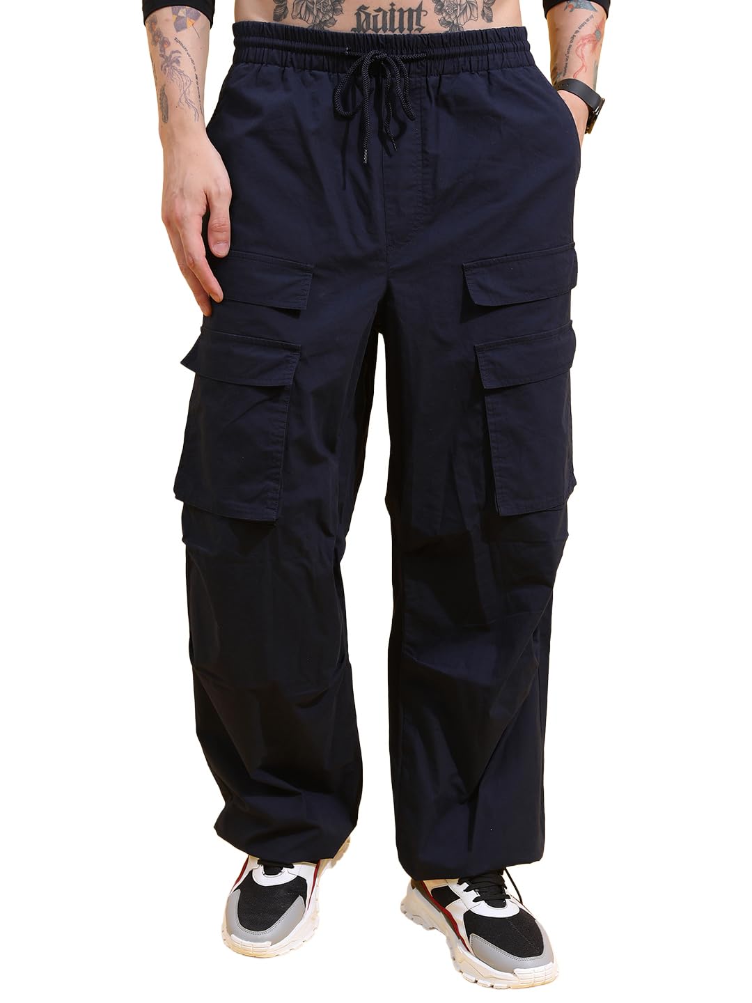 highlander Men's Baggy Relaxed Fit Casual Trousers| Baggy fit Parachute Trousers| Cotton Trouser for Men | Men Trousers-picture-23