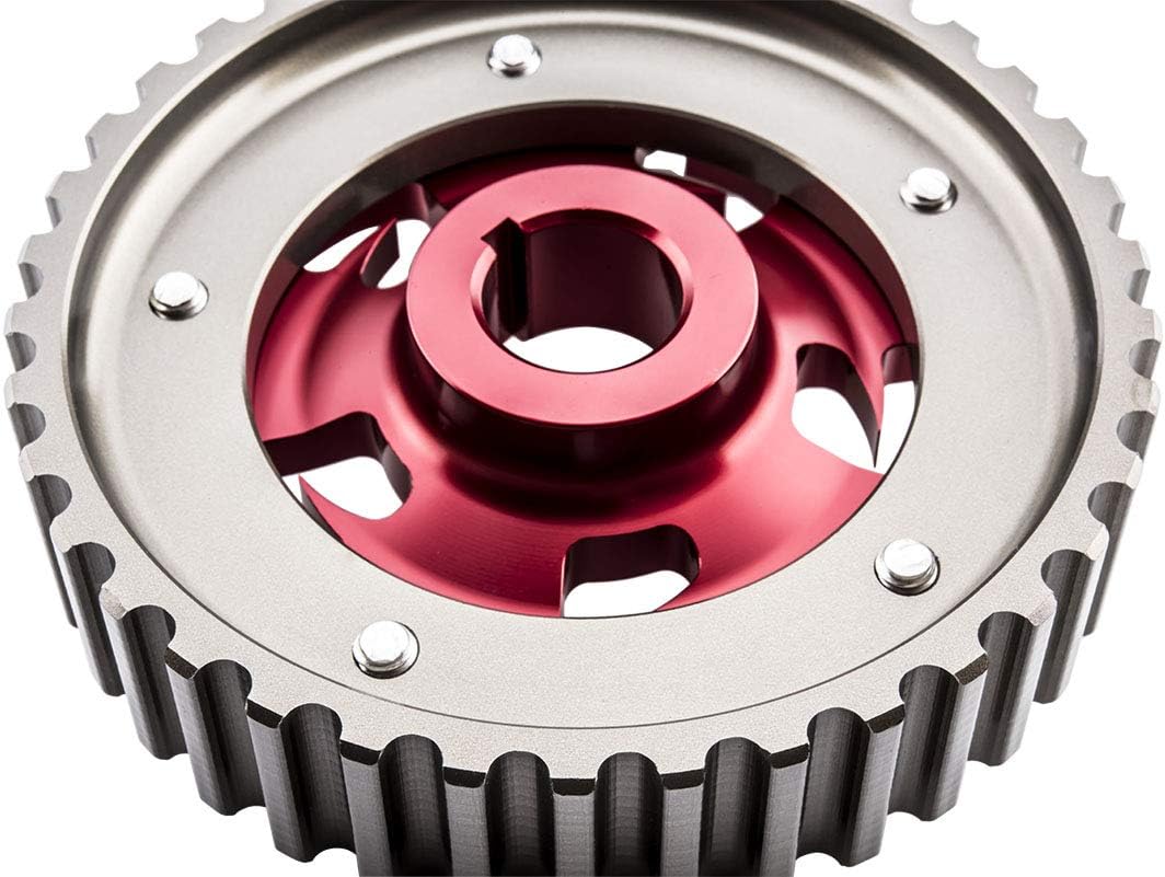 VMS RACING Adustable Fang CAM GEAR in RED Anodized Machined CNC Billet Aluminum Compatible with Honda Civic CRX D15 D16 1.5L 1.6L SOHC 88-91 1988-1991