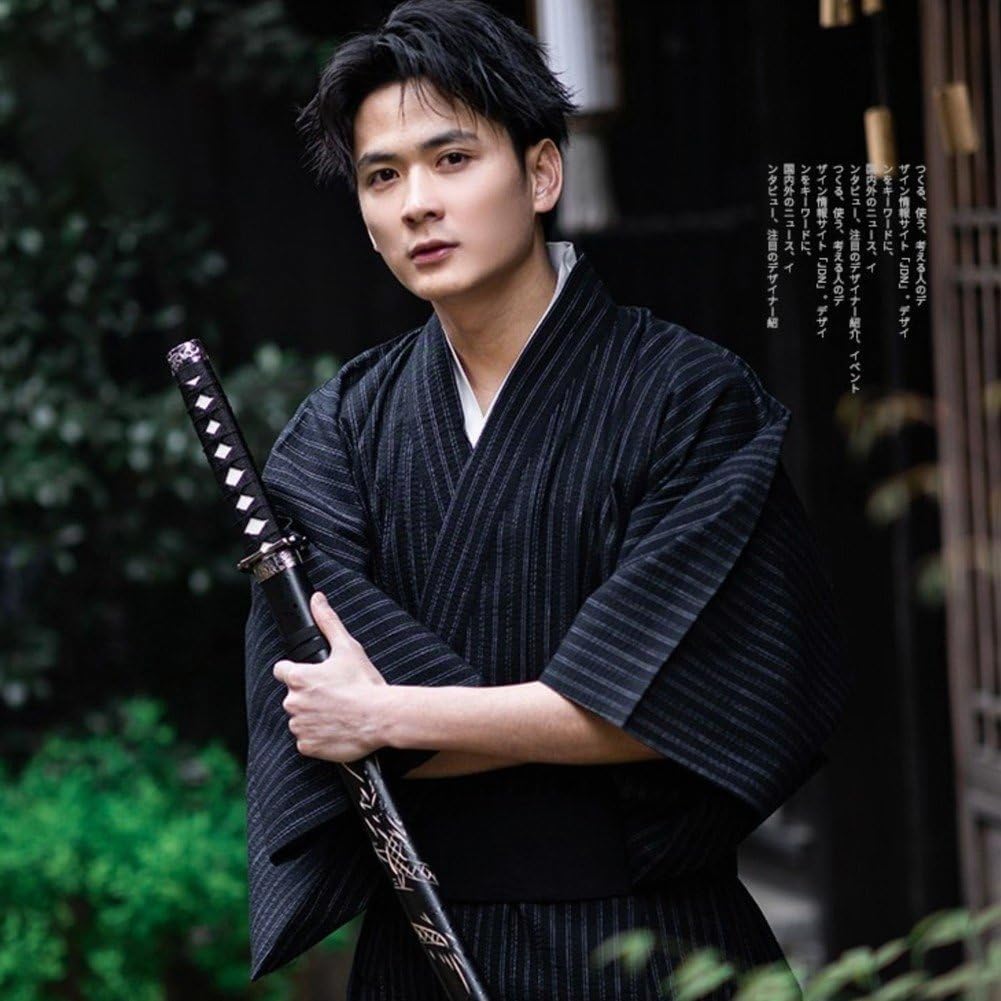 1 Juego De Kimono Tradicional Japonés Yukata para Hombres, De Baño Larga Yukata Suelta con Cinturón para Cosplay De Sauna En Casa