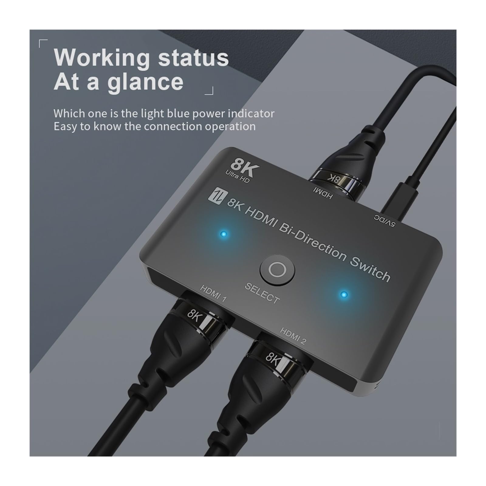 Interruttore video, Switch bidirezionale 8K HD 2.1 compatibile con HDMI 8K@60Hz 4K@120Hz 1in Out 2in Splitter ad alta velocità 48Gbps per uffici domestici, data center(Black)