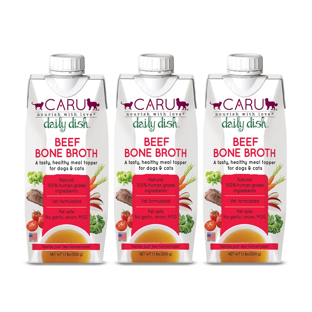 Caru - Daily Dish Beef Bone Broth Meal Topper for Dogs & Cats - Savory Pour-Over Broth - 3 Pack