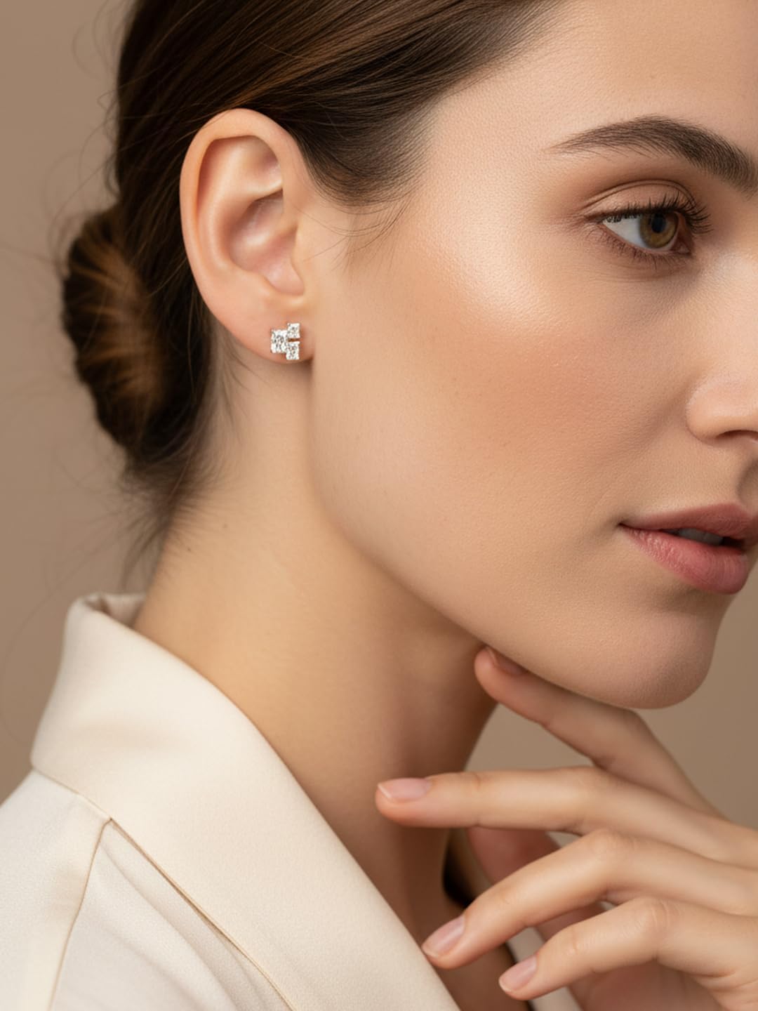 FWM Three Stone Moissanite Novelty Stud Earrings for Women, Solid 925 Sterling Silver with Gold Plated, Anniversary Mother's Day Valentines Christmas Ideal Gift for Her - Image 2