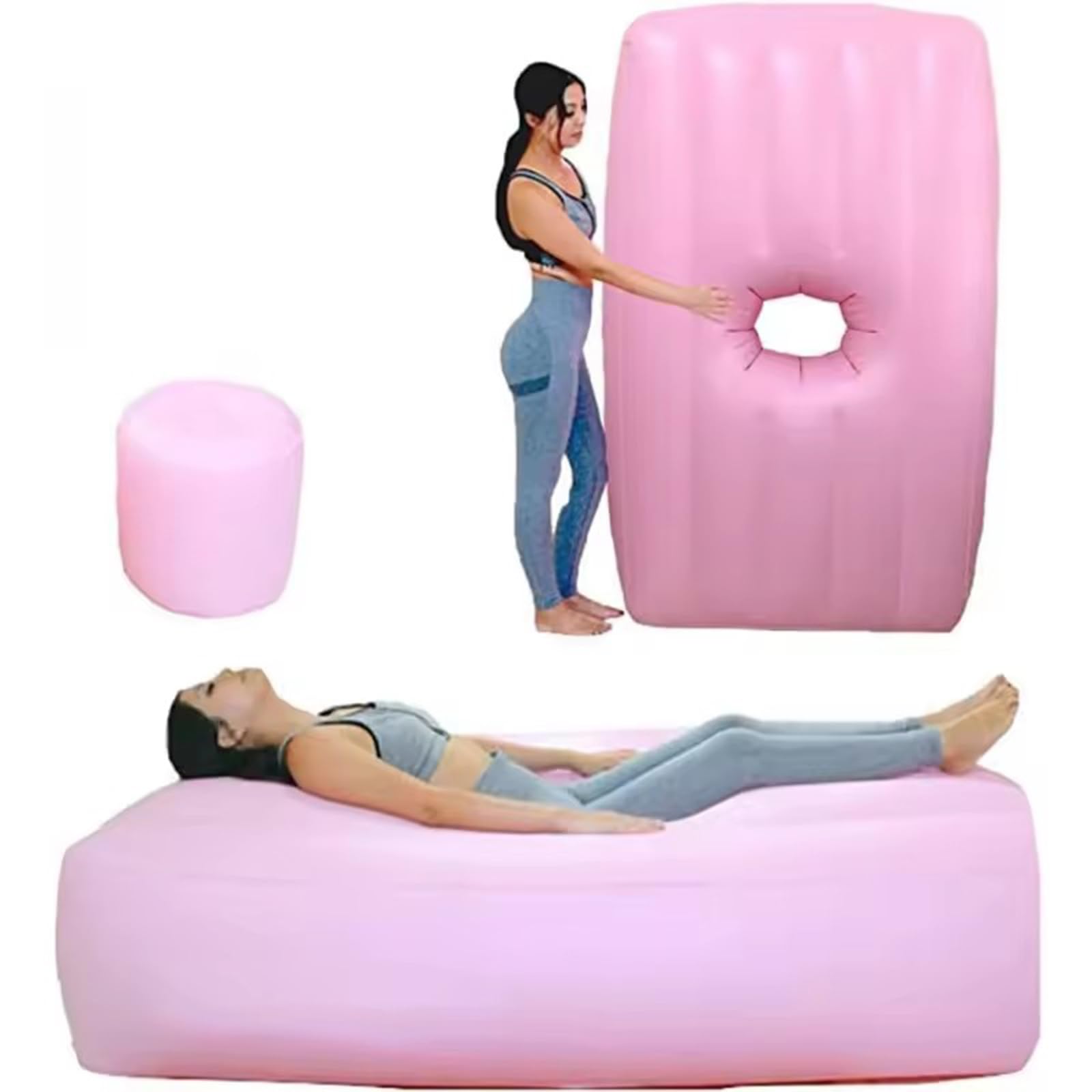 Yogamatte Für Schwangere, Bequeme, Beflockte, Aufblasbare PVC-Matratze Mit Loch, Bequemes Ganzkörperkissen, Schwangerschaftskissen Zum Schlafen,Pink