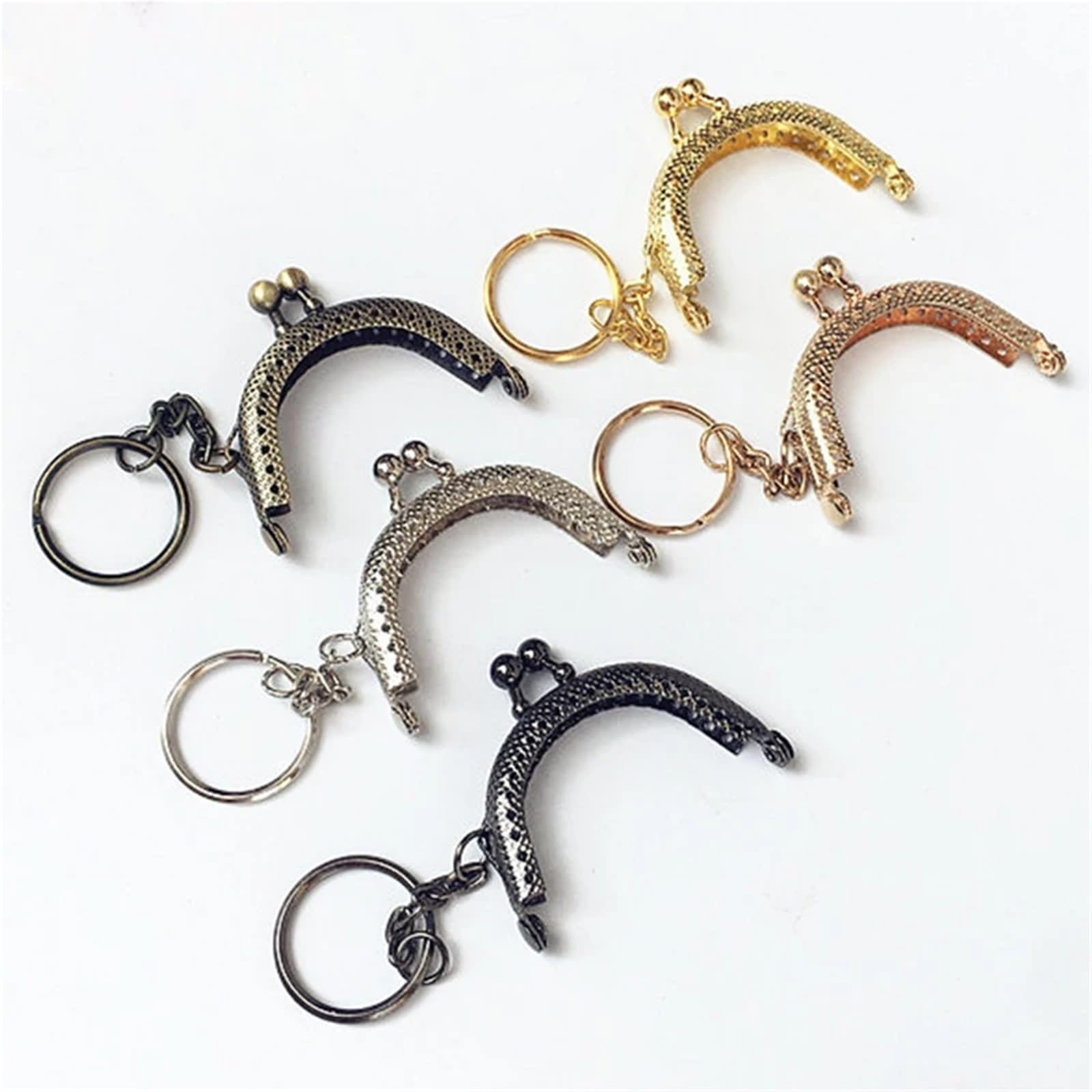Taschenverschluss 10 Stück 5 cm Metall-Geldbörsenrahmen, Antikbronze, Münzgriff mit Schlüsselring, Kussverschluss, Taschenbeschläge for Clutch-Accessoires(Light Gold)