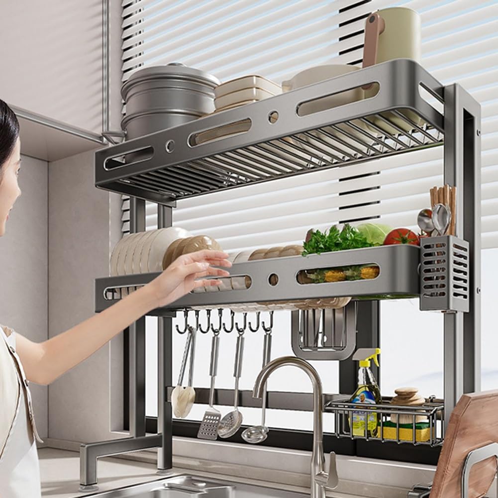 Stainless Steel Kitchen Dish Drainer Rack, Quick Drain Ventilated Kitchen Utensil Organizer, Heightened Edge with Suction Cup Feet for Home Kitchen Or Commercial Kitchen(75cm(29.5in))