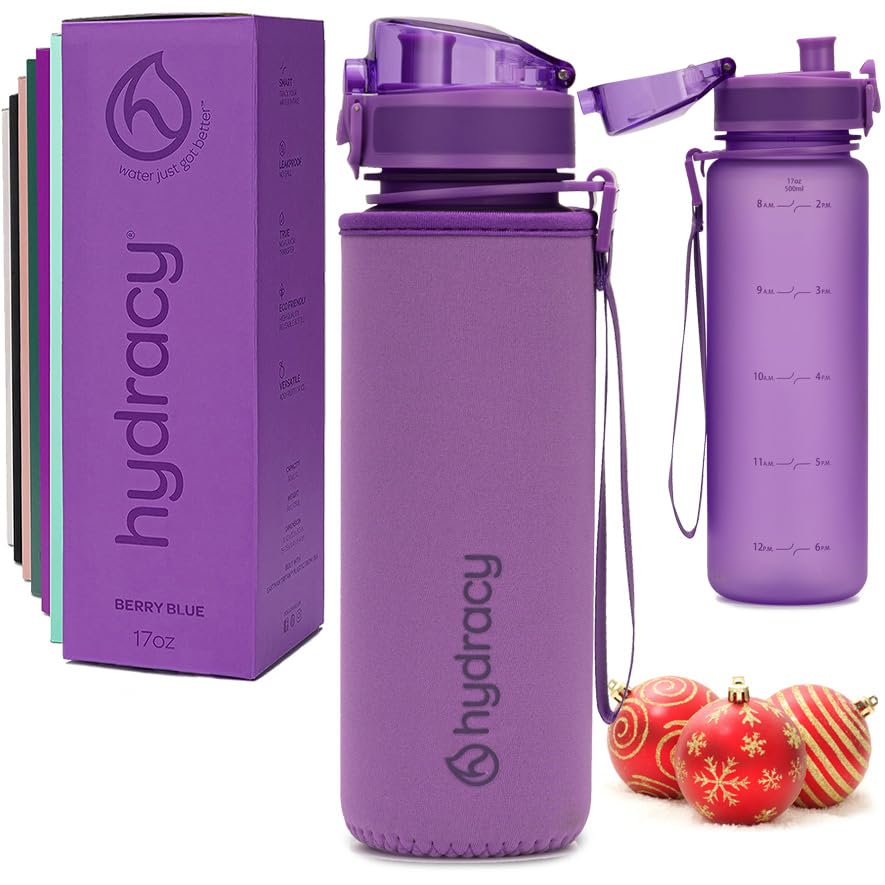 Hydracy Water Bottle with Time Marker, 500 ml 17 Oz BPA Free Water Bottle