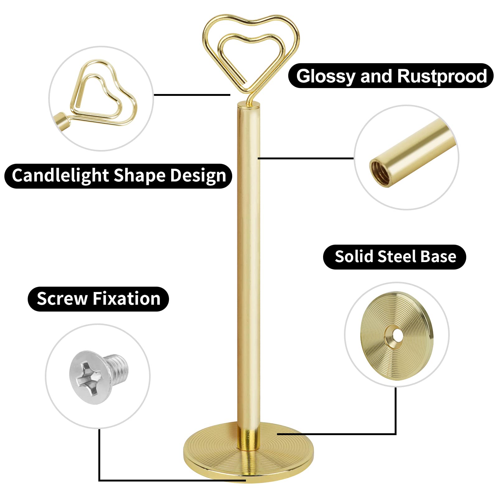 Muka 10 Stück Tischkartenhalter, 30,5 cm, Herzform, Tischnummernhalter für Hochzeit, Party (Gold)