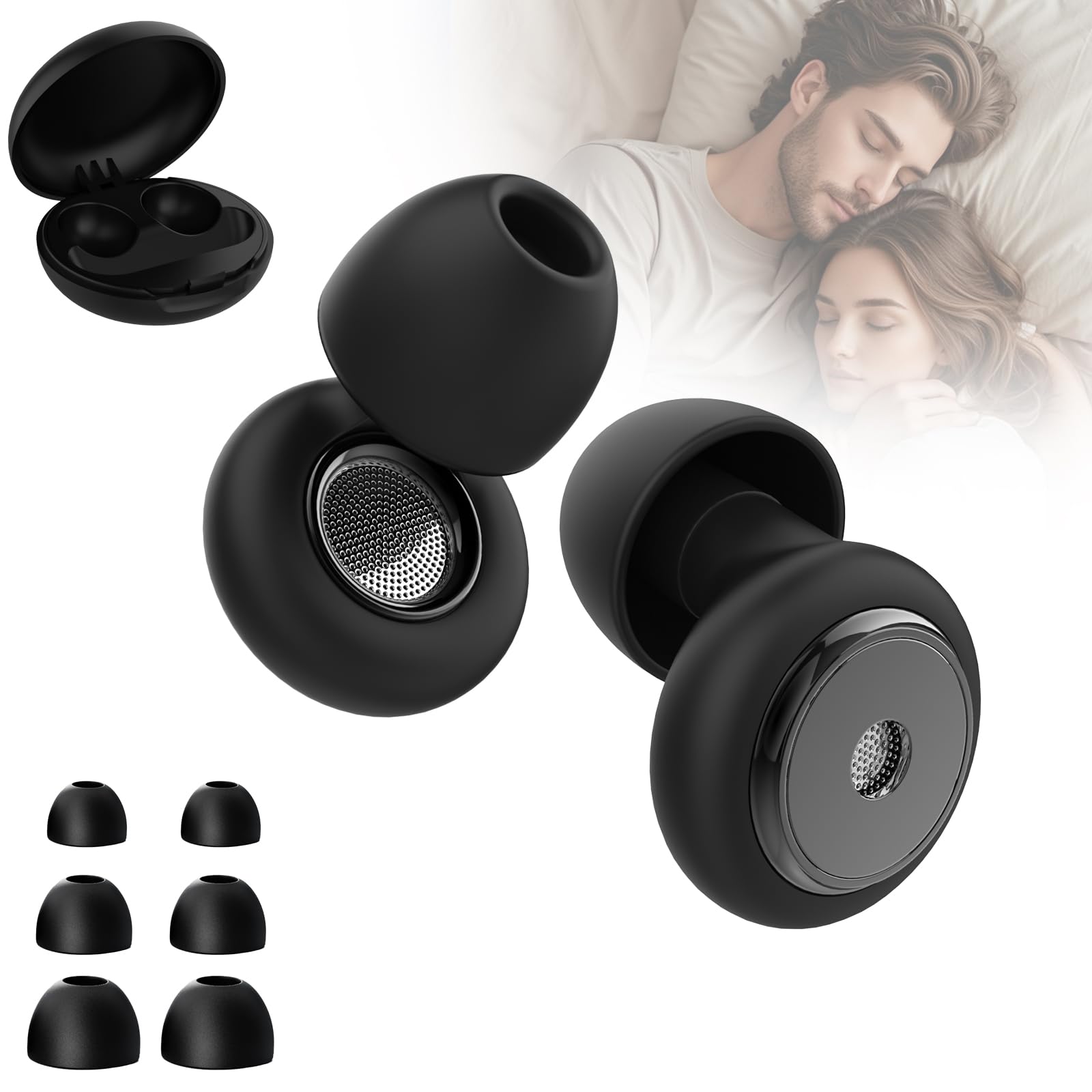 Tapones para los oídos con cancelación de ruido para dormir, tapones para los oídos ajustables para protección auditiva con 8 tapones de silicona suave reutilizables de 35 dB para el trabajo