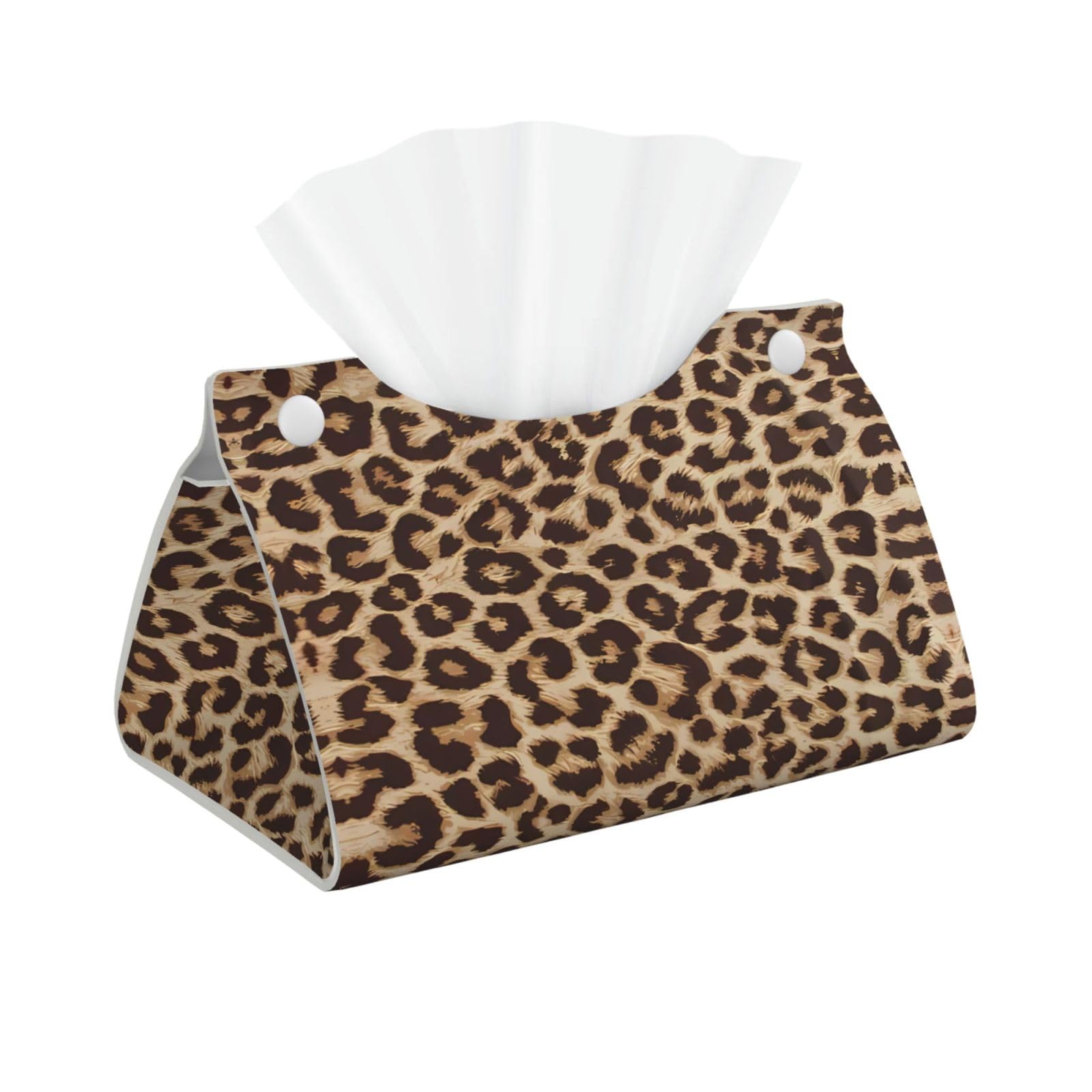 Leopard Pattern Print Long Tissue Box Cover Holder Foldable Leather Organizer for Vanity, Nightstand, Desk & Bathroom