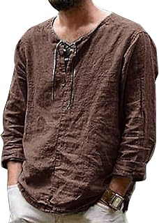 Camiseta de Manga Larga con cordón de Color sólido con Cuello Redondo Suelto de Tendencia para Hombre Camisetas Vendidas Hombre