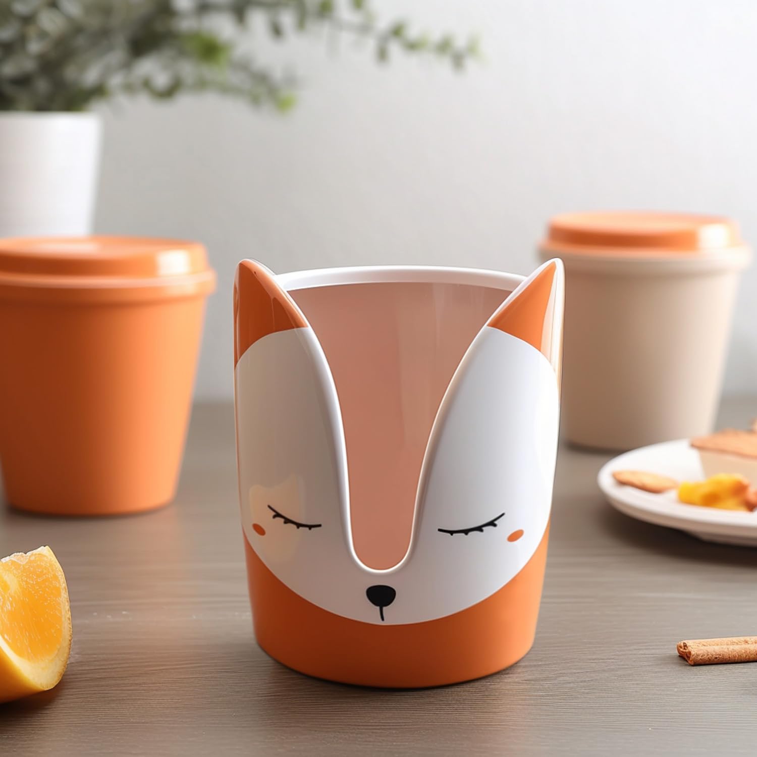 SOCOSY Ceramiczny dozownik kubków łazienkowych z lisem, ceramiczny uchwyt na kubek papierowy do płukania ust Dixie kubki do kuchni łazienki na blat