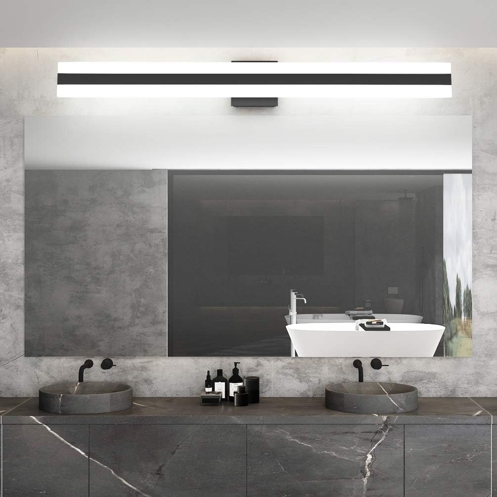 Best Deal Product Aipsun 40in Modern Black Vanity Light Up and Down Frosted White Acrylic LED Wall Light for Bathroom Light Fixtures(White Light)