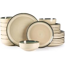GBHOME Ceramic Dinnerware Sets for 8, 24 Pieces Stoneware Plates and Bowls Sets, Reactive Glaze Dishes -Scratch Resistant, Dishwasher&Microwave Safe, Pale Khaki