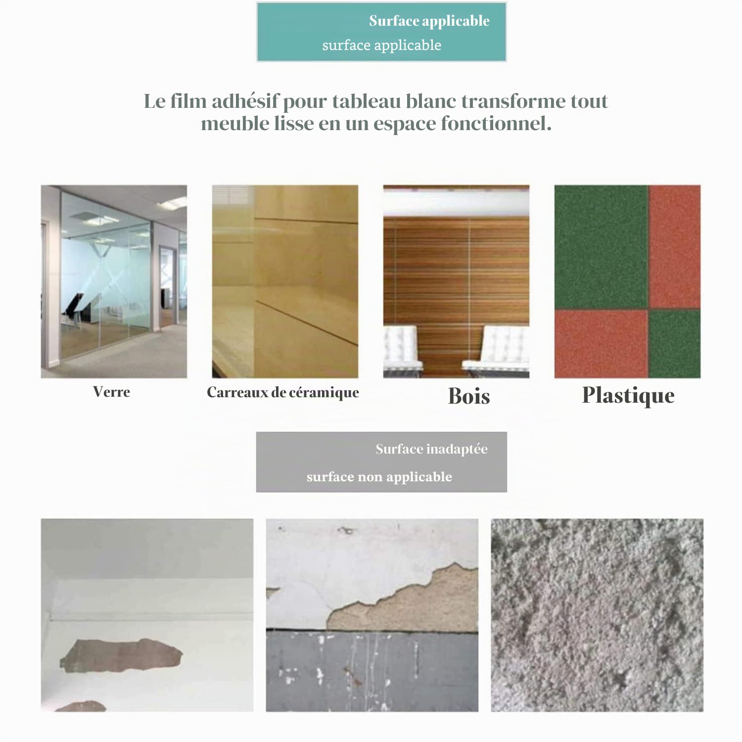 Tableau blanc adhésif magnétique, 60 * 100cm effacable tableau magnetique mural, utilisé pour tableau semainier/tableau blanc pour enfants/magnet frigo，incluent effaceur, feutre et aimants