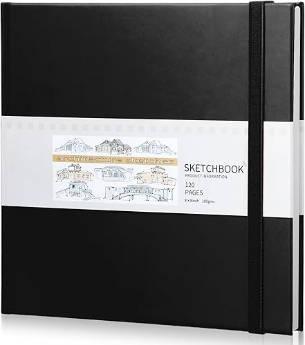 Moinchore Cuaderno de bocetos cuadrado de 8 x 8 pulgadas, tapa dura, papel de dibujo, 120 páginas, cuaderno de medios mixtos con cierre elástico,