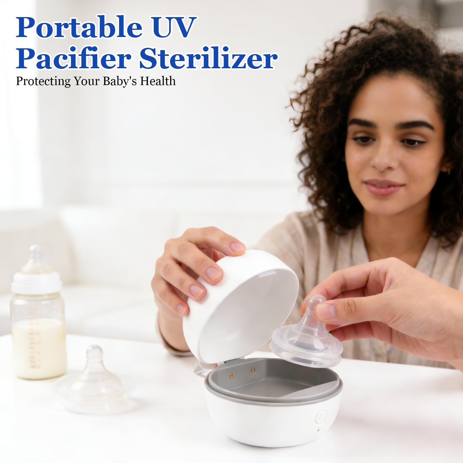 Sterilizzatore portatile per ciuccio, ciuccio UV, sterilizzatore, sterilizzatore al 99,99% in 3 minuti, disinfettante UV per la casa e in viaggio, per 2 ciucci, per viaggi e casa