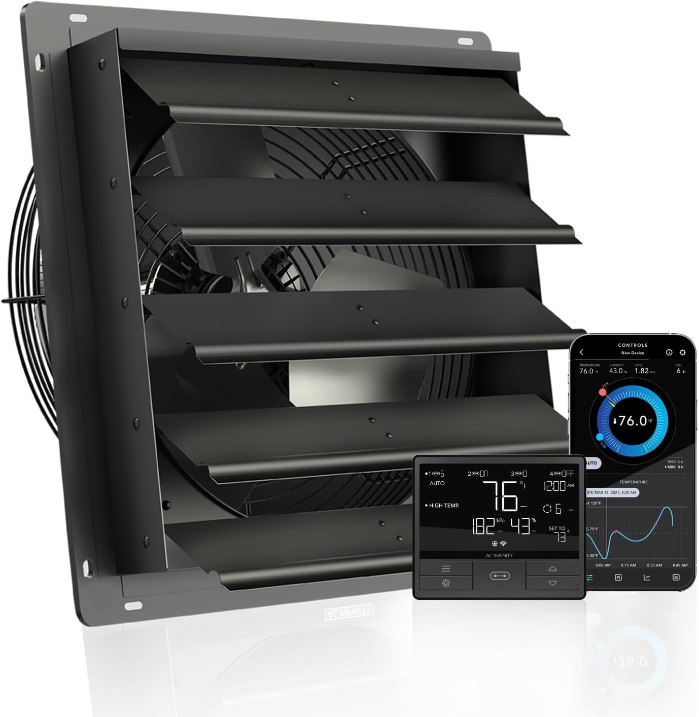 AC Infinity AIRLIFT T16 Roller Shutter Extractor Fan 16 Inch with Temperature Humidity Controller - Wall Mount Ventilation and Cooling with WiFi Integrated App Control for Sheds, Attics, Workshop