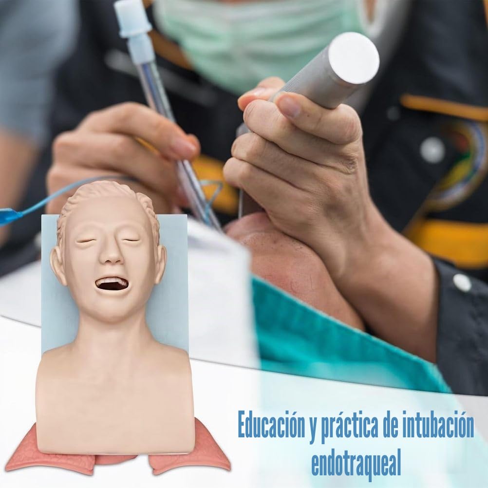 Modelo de intubación para Adultos con laringoscopio y Controlador para Entrenamiento Emergencia en manejo vía aérea orofaríngea, Modelo anatómico con Dientes y Alarma de presión, Modelo