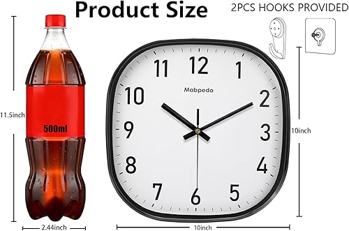 Miniatura 3 de Reloj de pared de 10 pulgadas, silencioso, sin tictac, funciona con pilas, relojes de pared cuadrados analógicos decorativos para dormitorio, sala