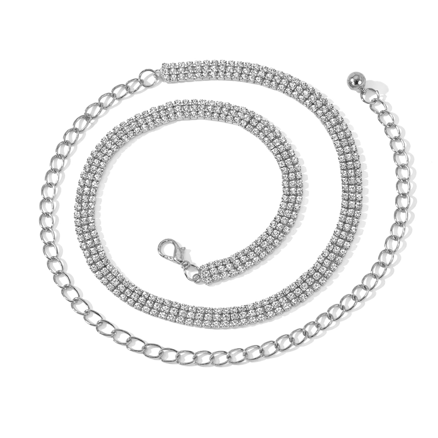 Women's Silver Waist Chain with Sparkling Triple Row Rhinestone Design, Adjustable Kamarband for Sarees, Dresses – Free Size-image-19