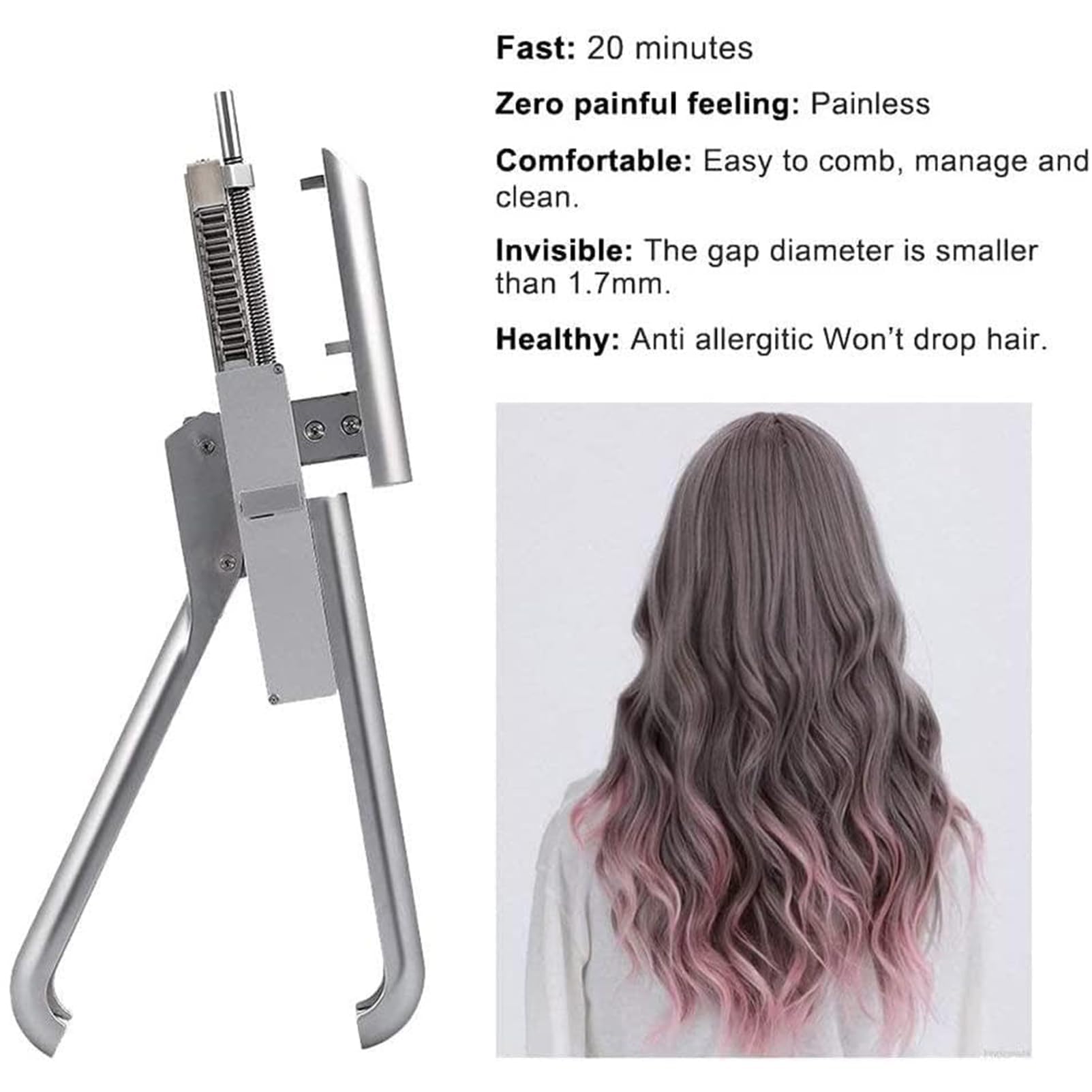 Kit de Máquina para Extensiones de Cabello 6D, Pistola Profesional para Extensiones con Aplicación Sin Marcas - Sistema Rápido Cold Fusion para Cabello Natural de Salón, Sin Pegamento & Sin Calor