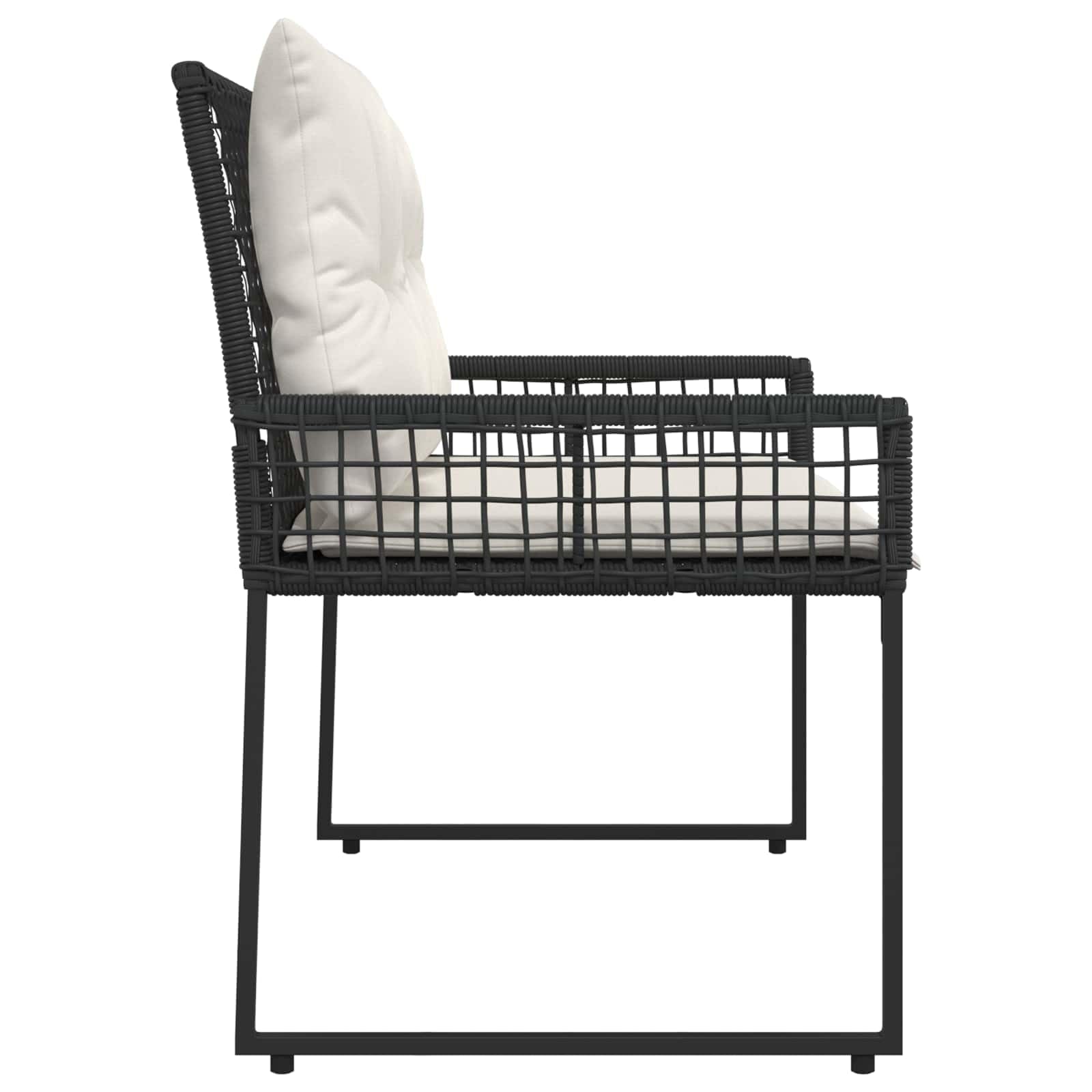 Ławka ogrodowa z poduszką, czarna i kremowo-biała, 118 x 55 x 82 cm – rattanowa ławka do siedzenia na taras i do ogrodu