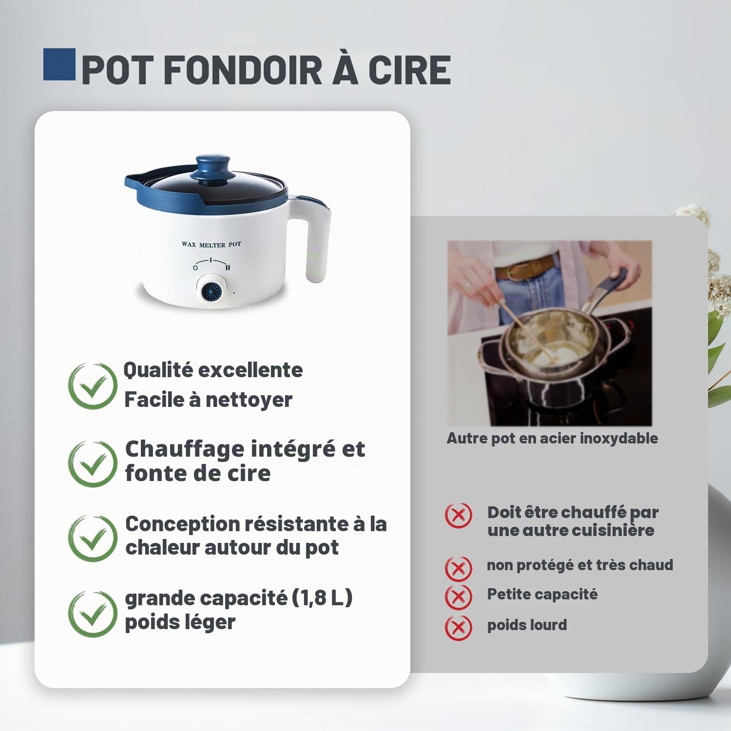 Fondoir à Cire électrique Pour la Fabrication de Bougies avec Bec Verseur | Appareil à fondre la cire avec thermomètre, machine pour faire fondre la cire de bougie 1.5L
