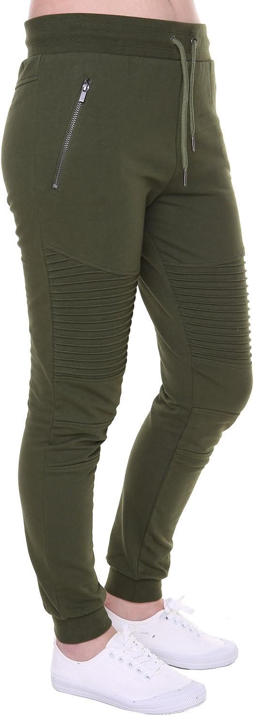 Women’s Biker Jogger Pants with Casual Comfortable Slim-fit Made by Cotton Terry Durable and Fexible for Jogger Army Green