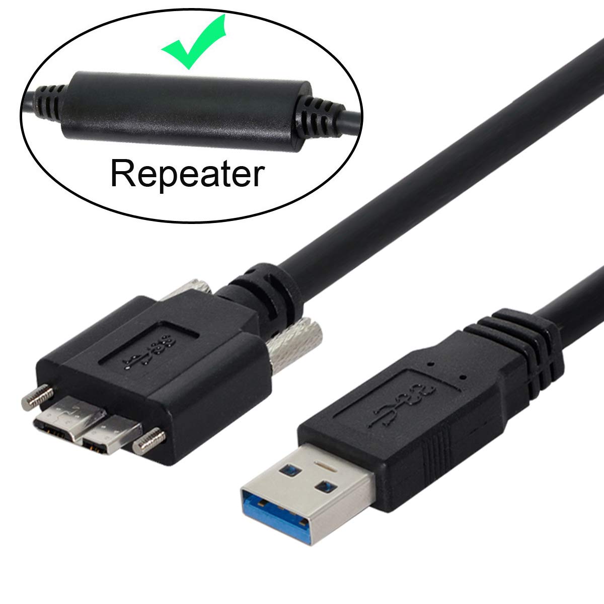 cablecc Cable repetidor USB 3.0 A macho a Micro USB 3.0 B macho con tornillos de fijación para la cámara (8 m)