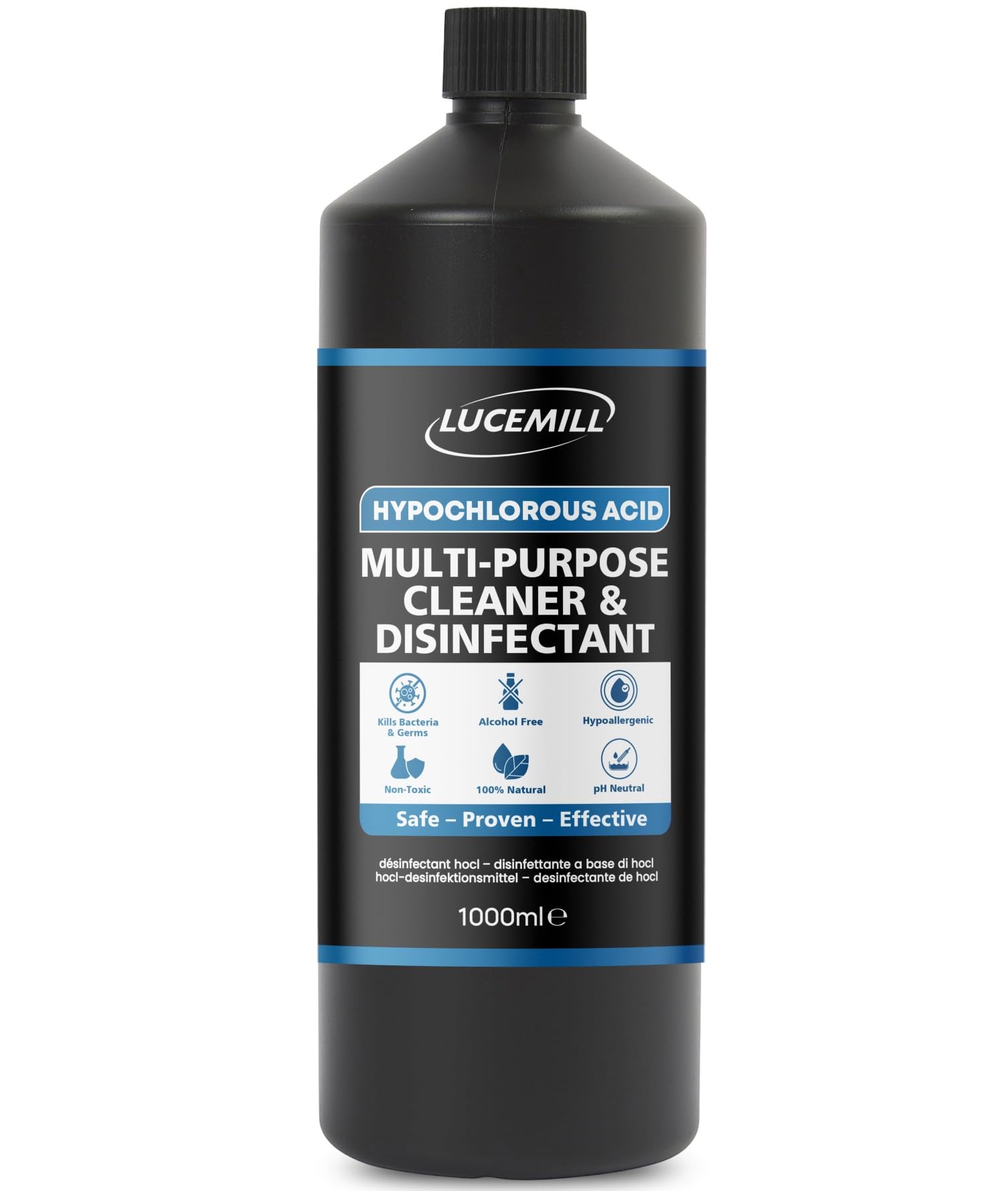 Lucemill Hypochlorous Acid | 1 Litre | Natural Multi-Purpose Disinfectant | 350ppm HOCl | Alcohol-Free | pH Neutral | Fragrance-Free | Ready-to-Use Surface Sanitiser