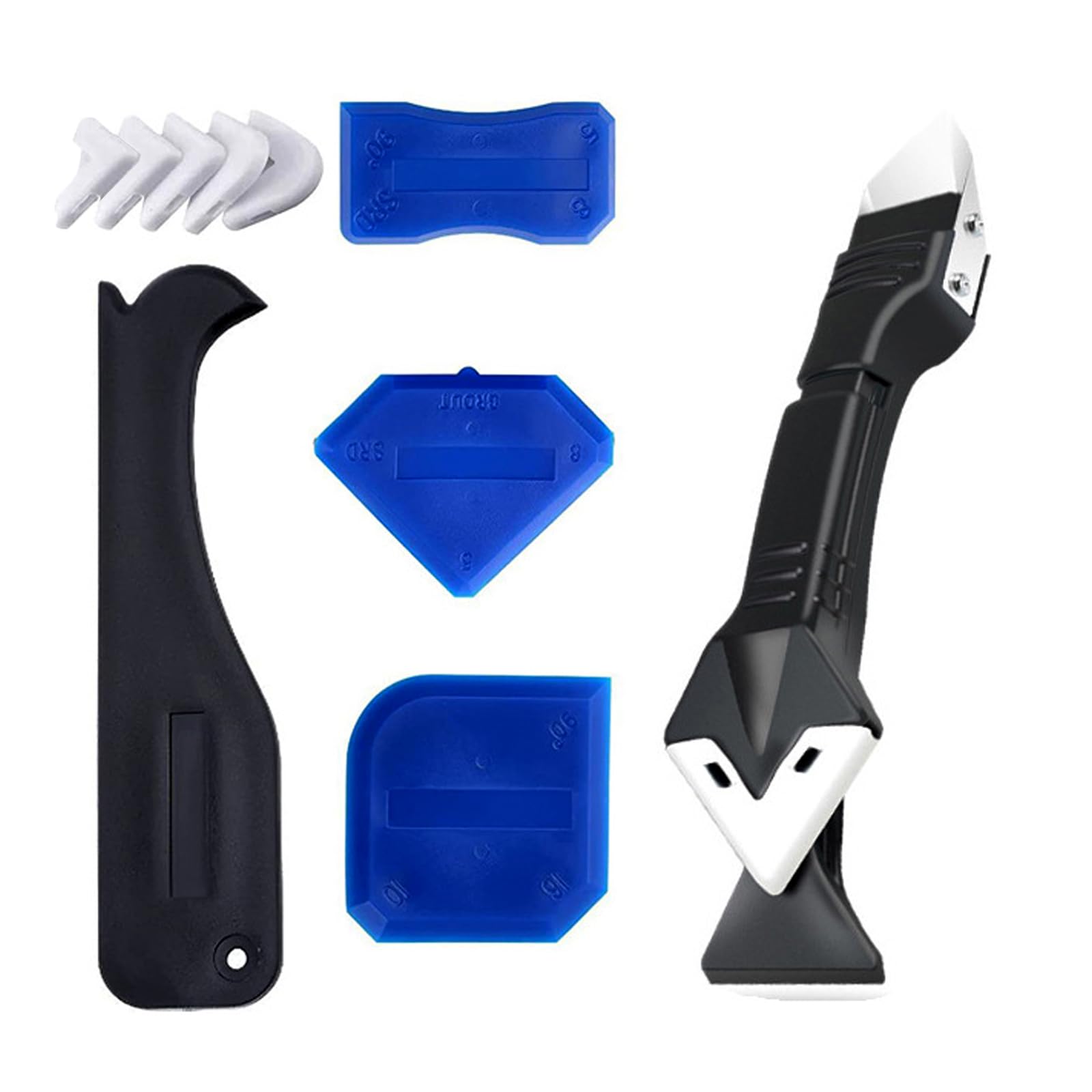 Caulking Tool, 3-in-1 Silicone Caulking Scraper Tools Kit, Caulking Grout Seal Finishing Tool, Caulk Remover Tool for Kitchen, Bathroom, Window, Sink Joint (Black)