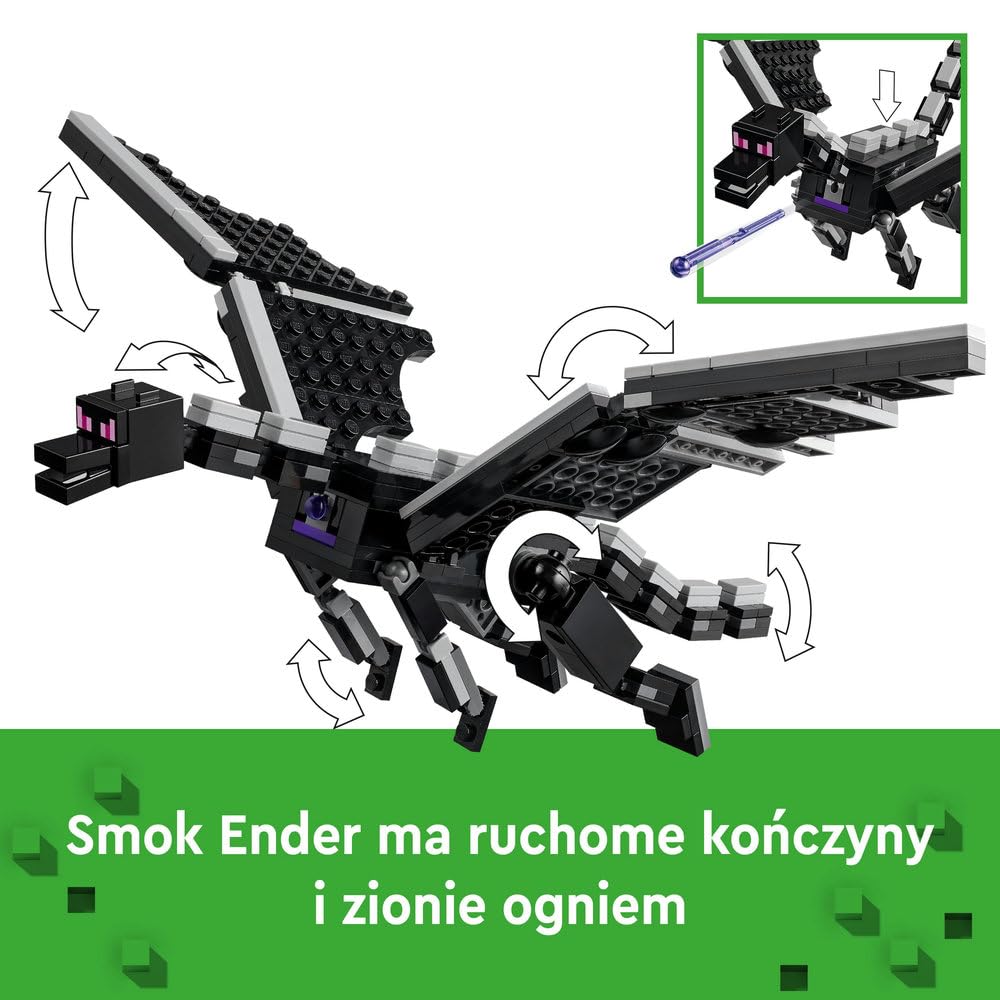 LEGO Minecraft Smok Kresu i statek Kresu, Kreatywna Zabawka dla 8-latka do Zbudowania, Zestaw dla Chłopca i dla Dziewczynki z Figurką Endermana, Prezent dla Dziecka i dla Graczy, 21264