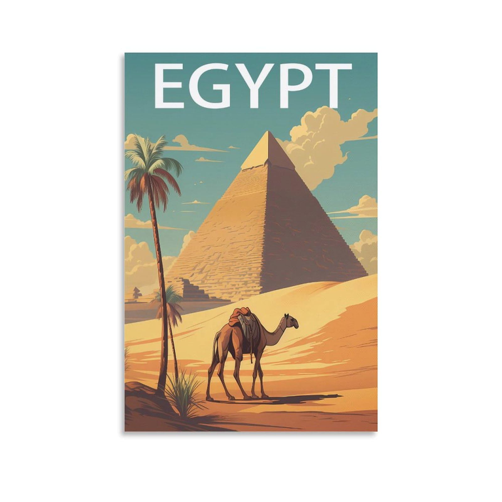 PuPLuM Pyramids of Giza Egypt Vintage Travel Posters Sunset 12x18inch(30x45cm) Canvas Wall Art Posters for Living Room Decor Paintings for Home Decor