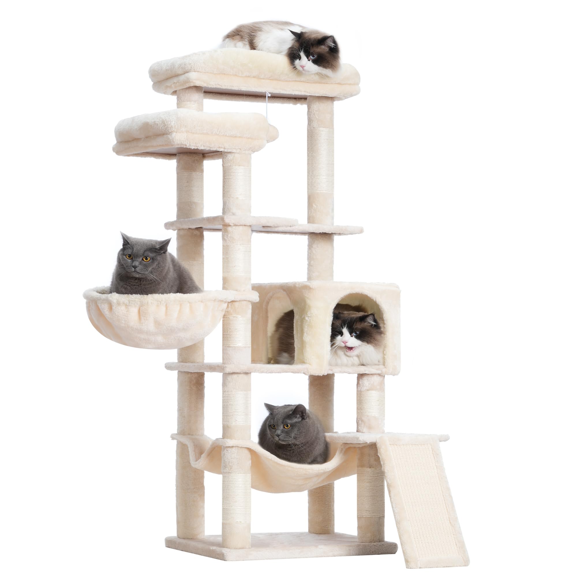 Arbre à chat de 144,8 cm Hey-brother avec deux grandes plateformes et griffoir