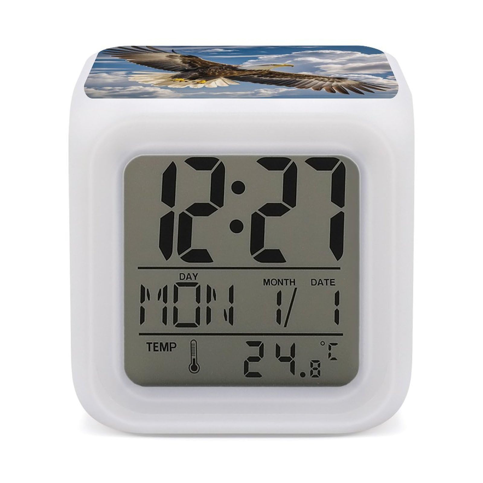 FekiLoot an Eagle Alarm Clock for Heavy Sleepers Small Digital Alarm Clock with Date Temperature Wake Up Digital Clocks with 7 Colors Changing Desk Clocks for Bedroom Bedside Nightstand