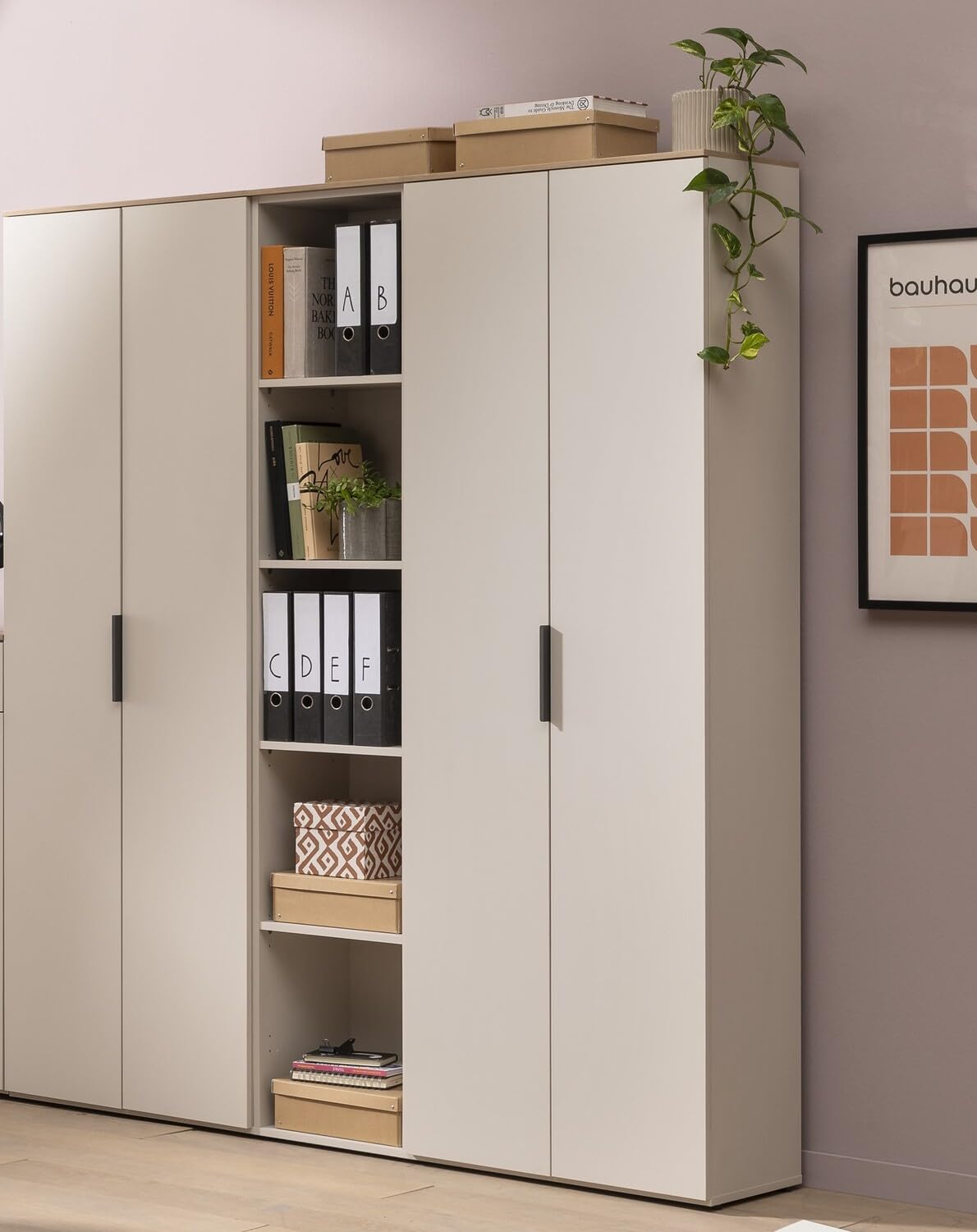 Composad | Libreria della Linea PRONTO con 5 Ripiani, Libreria per Ufficio e Home Office, Libreria Alta (LxAxP): 40x201,8x35,5 cm, Grigio Cashmere Topmatt e Rovere Mielato, Made in Italy