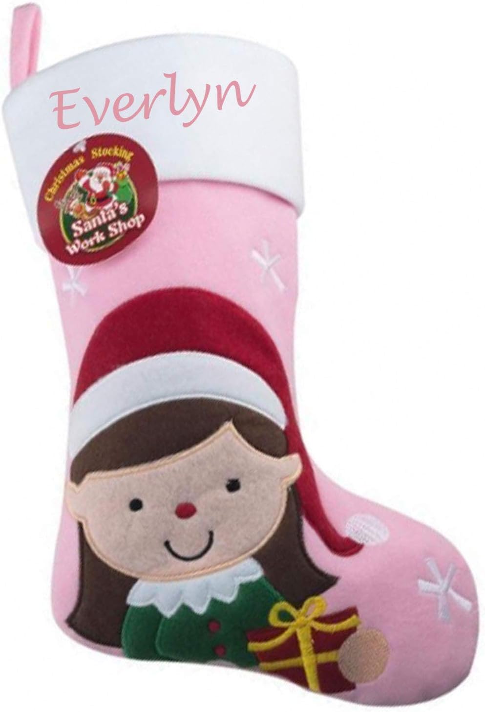 vpk Baby Pink Elf Girl Personalized Christmas Stockings | Custom Name Xmas Stocking | Deluxe Plush Christmas Stocking 40 x 25cm stg031