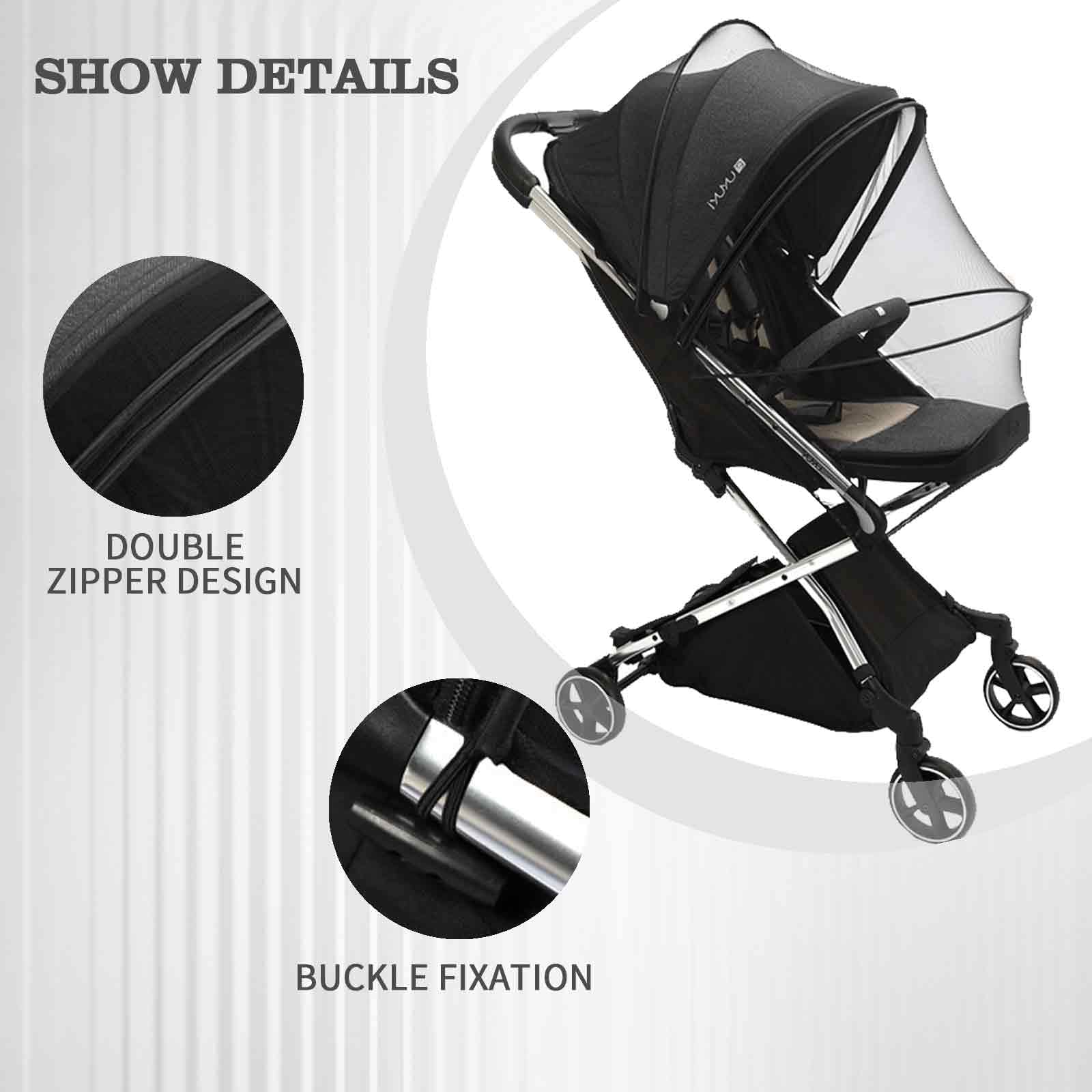 Mosquitera Carrito Bebe Universal,Respirable Red Antimosquitos Bebe con Cremallera,3D PVC Support Red Antiinsectos Malla Encriptada para Capazo,Silla de Paseo,Cuna de Viaje(Negro)