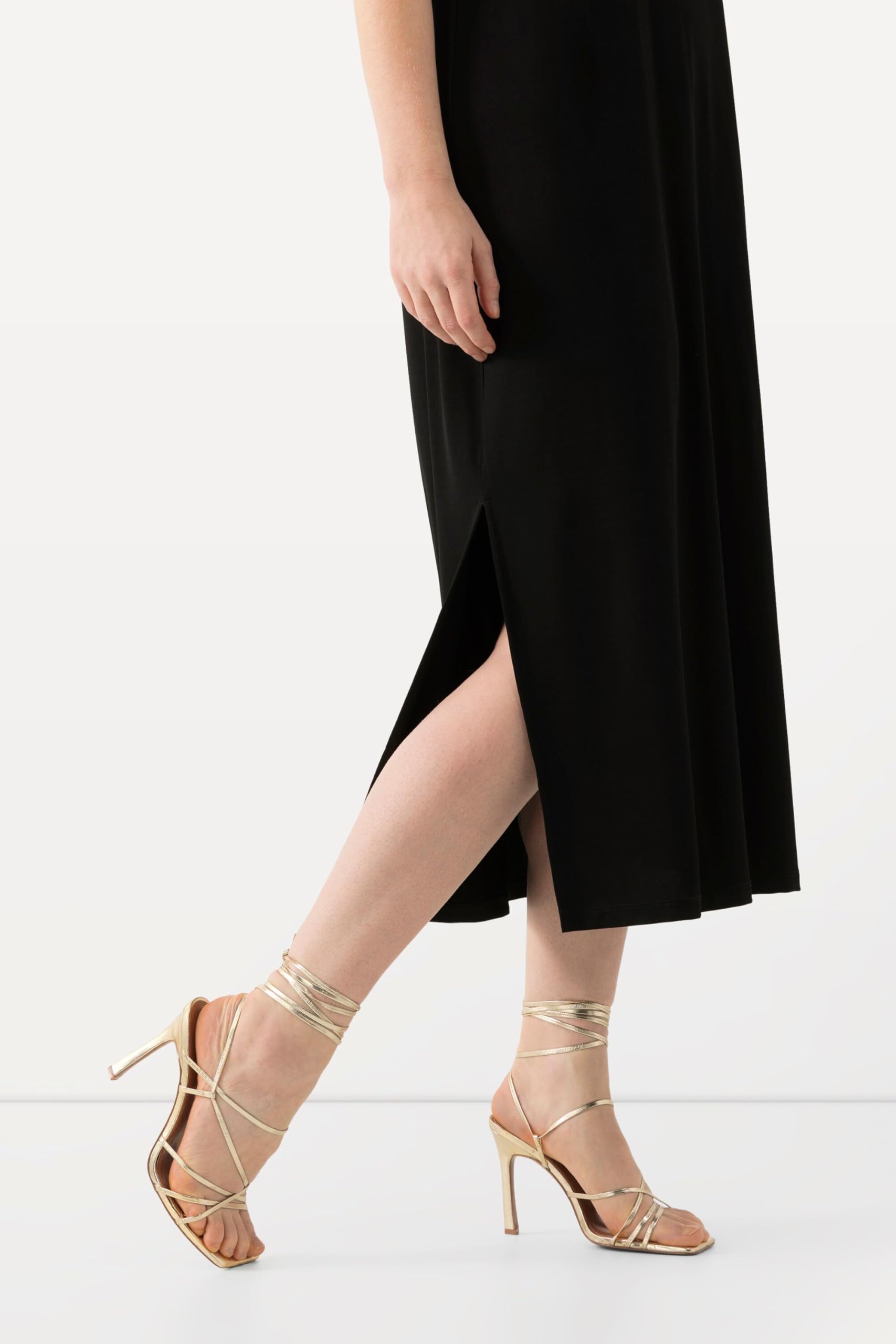 Ulla Popken Damen Slinky-midikleid, A-Linie, V-Ausschnitt, Ärmellos Slinkykleid
